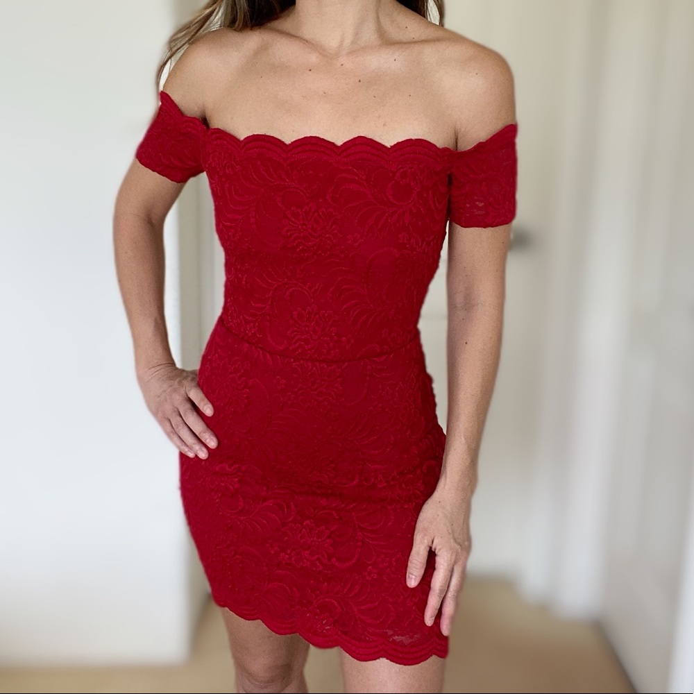 bebe red strapless cocktail dress